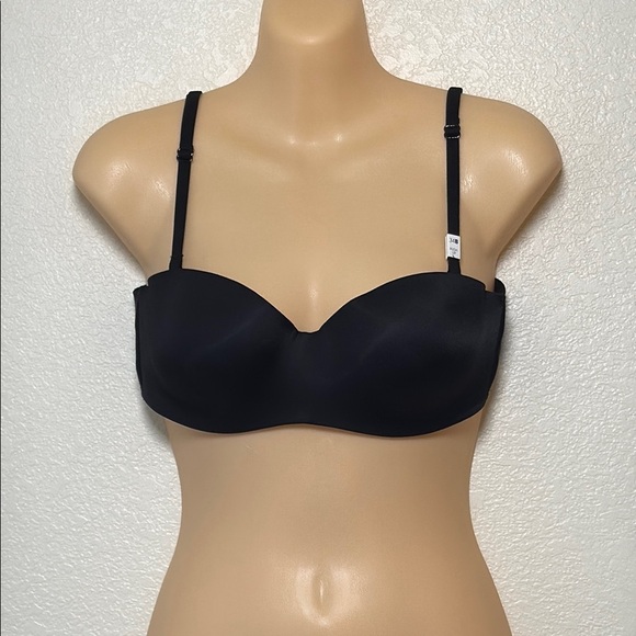 PINK Black Strapless Push-Up Bandeau Bra 34B w/ Detachable Straps NWT never worn - Picture 1 of 7